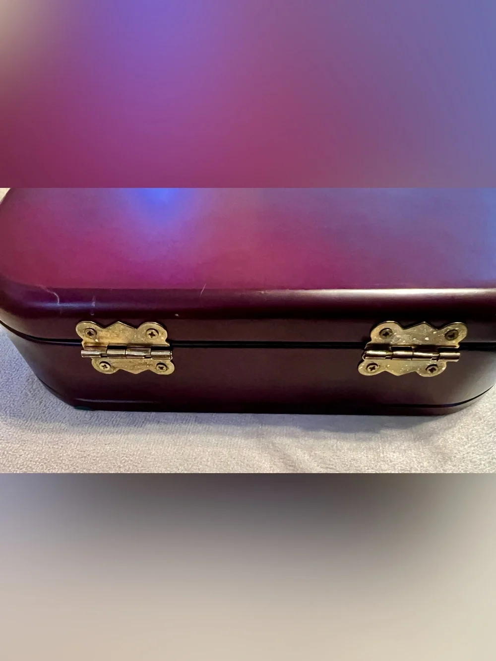 Mele Wood Jewelry Box Burgundy w/ Mirror Velvet Lined Holds 6 Rings 9.5x4